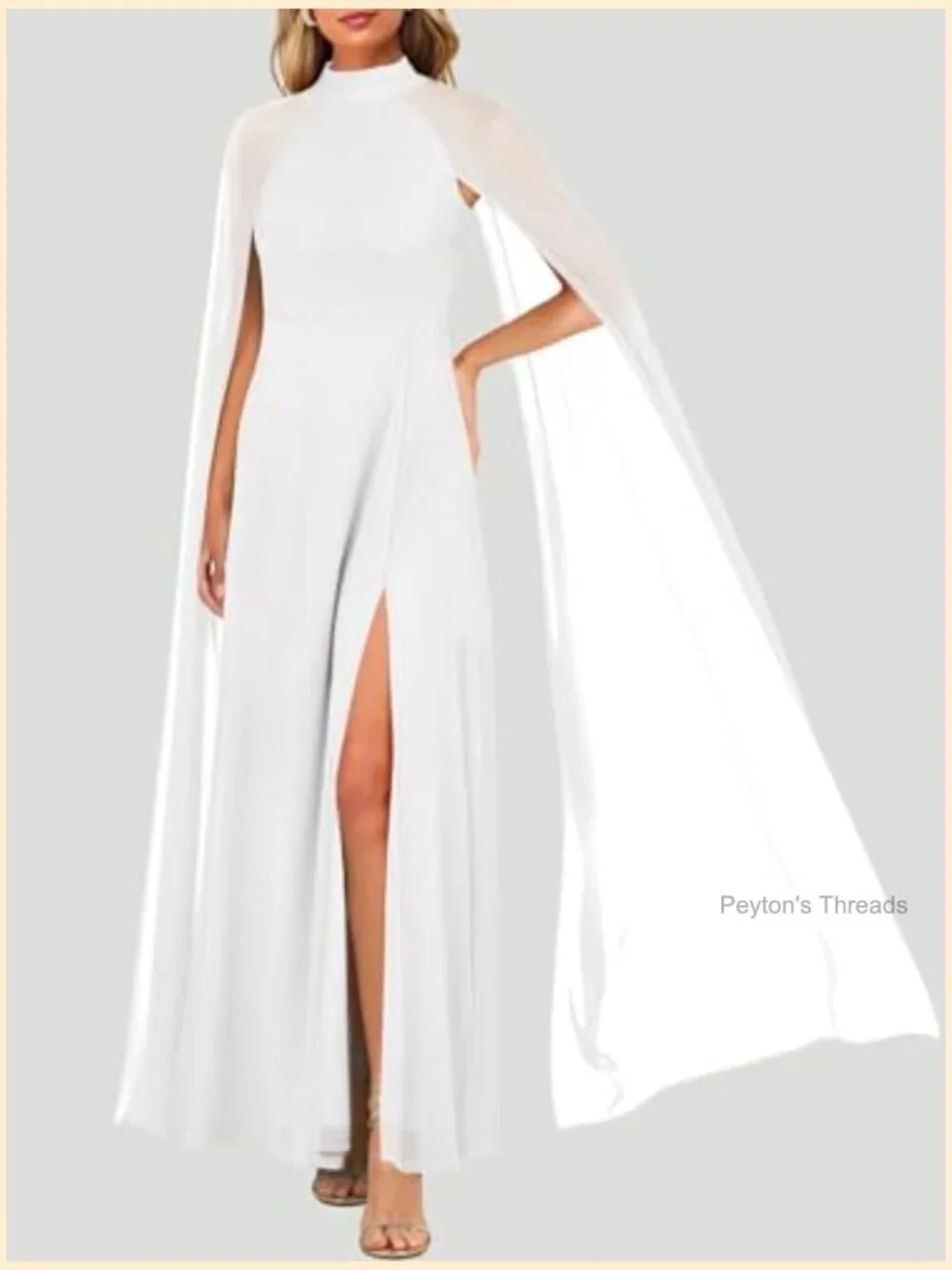 Halter Neck Cape Sleeve High Split Maxi Dress for Wedding Guest